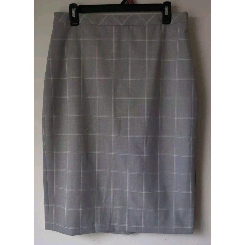 Banana Republic Gray White Windowpane Plaid Pencil Straight Stretch Skirt Size 8
